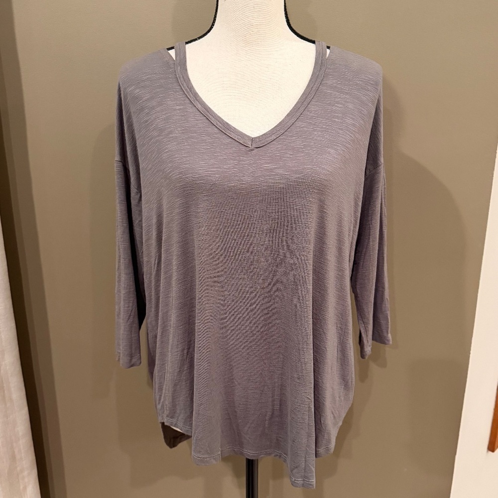 Matty M Women's Gray Split Neck Jersey Knit 3/4 Sleeve, V-neck, Size Small